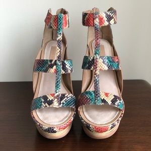 BCBG Maxazria snakeskin platform sandals